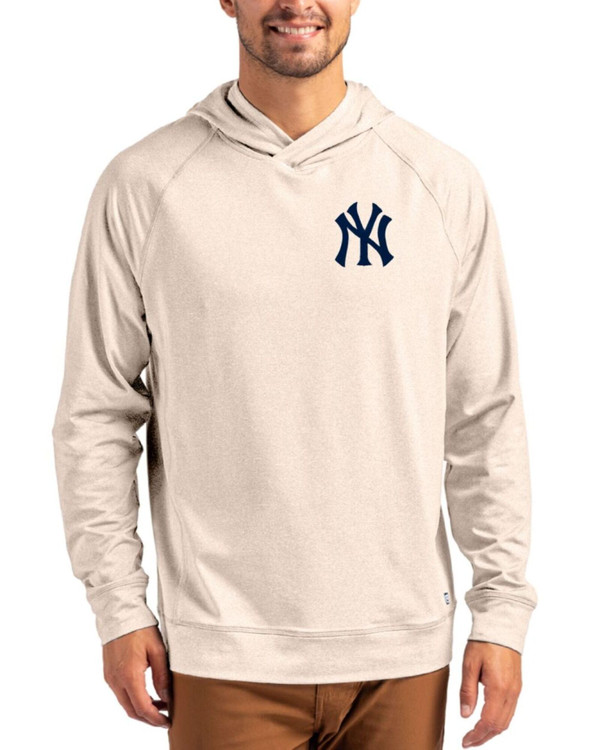 Men's New York Yankees Cutter & Buck Wheat Heather Adapt Soft Knit Stretch Heathered Hooded Pullover