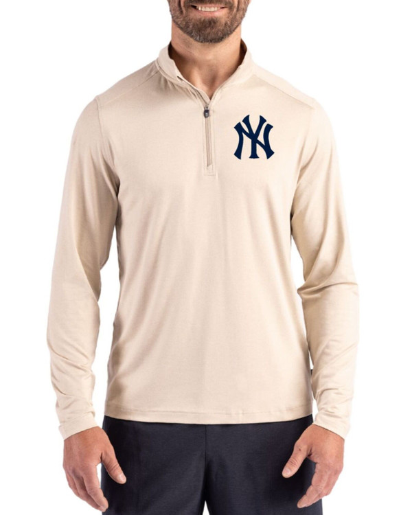 Men's New York Yankees Cutter & Buck Wheat Coastline Double Peached Quarter Zip Pullover