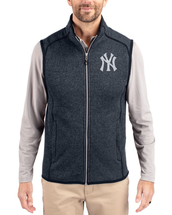 Men's New York Yankees Cutter & Buck Liberty Navy Heather Mainsail Sweater-Knit Full Zip Vest