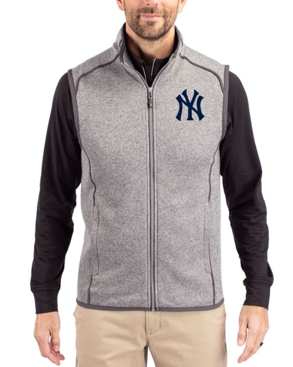 Men's New York Yankees Cutter & Buck Polished Heather Mainsail Sweater-Knit Full Zip Vest