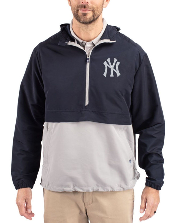 Men's New York Yankees Cutter & Buck Navy Blue/Polished Charter Epic Versatility Half Zip Anorak Jacket