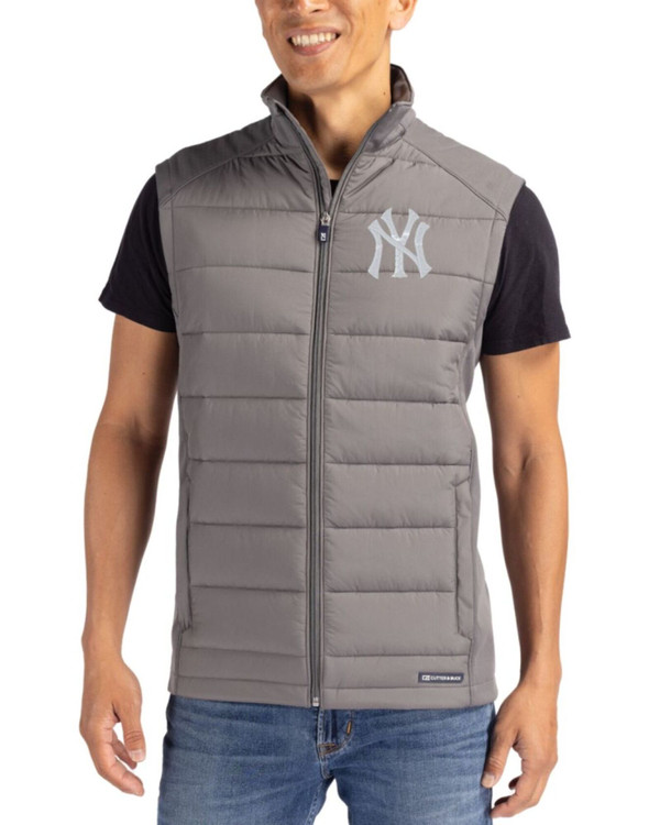 Men's New York Yankees Cutter & Buck Elemental Grey Evoke Epic Versatility Hybrid Softshell Full Zip Vest