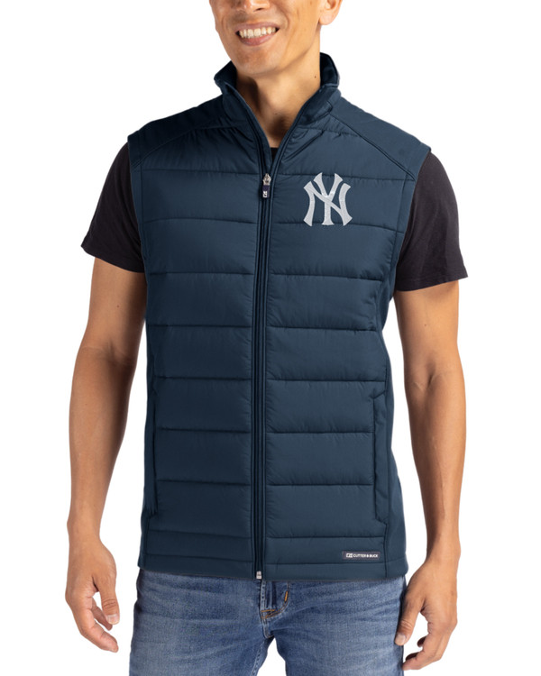 Men's New York Yankees Cutter & Buck Navy Blue Evoke Epic Versatility Hybrid Softshell Full Zip Vest