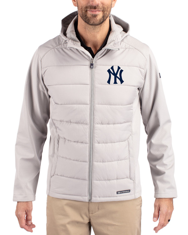 Men's New York Yankees Cutter & Buck Concrete Evoke Epic Versatility Hybrid Softshell Full Zip Hooded Jacket