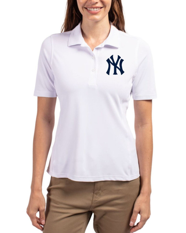 Women's New York Yankees Cutter & Buck White Virtue Featherlight Pique Polo