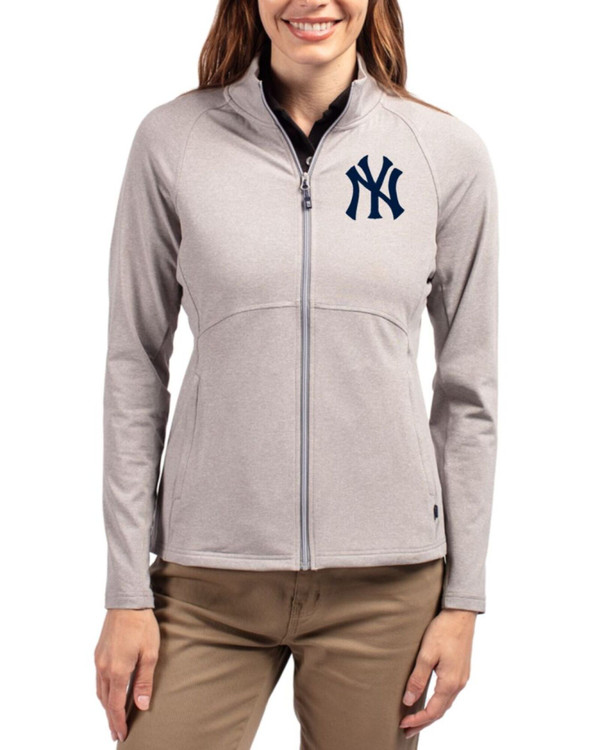 Women's New York Yankees Cutter & Buck Polished Heather Adapt Soft Knit Stretch Heathered Full Zip Jacket