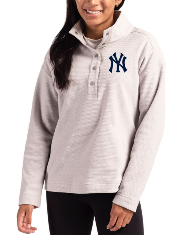 Women's New York Yankees Cutter & Buck Polished Hunts Point Fleece Hybrid Snap Placket Pullover