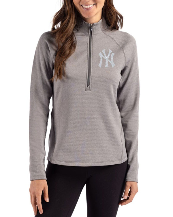 Women's New York Yankees Cutter & Buck Elemental Grey Heather Peshastin Epic Versatility Fleece Half Zip