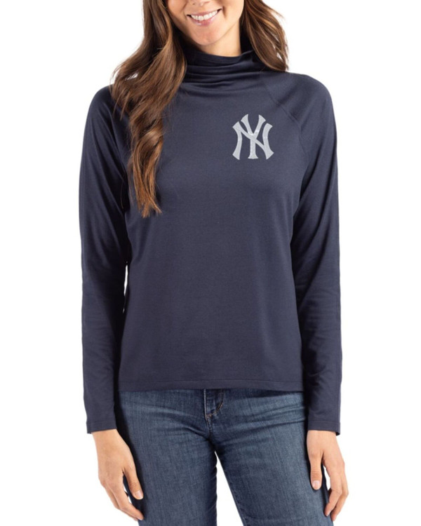 Women's New York Yankees Cutter & Buck Navy Blue Coastline Double Peached Funnel Neck Pullover