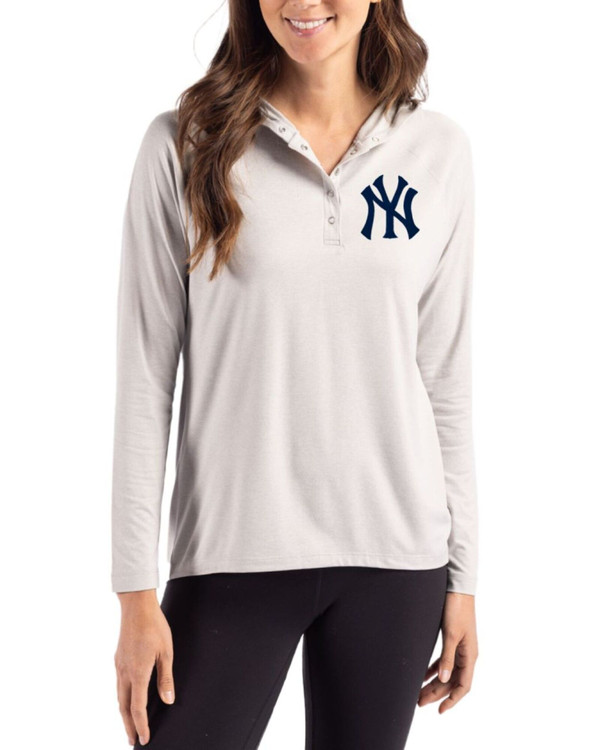 Women's New York Yankees Cutter & Buck Concrete Coastline Double Peached Hooded Pullover