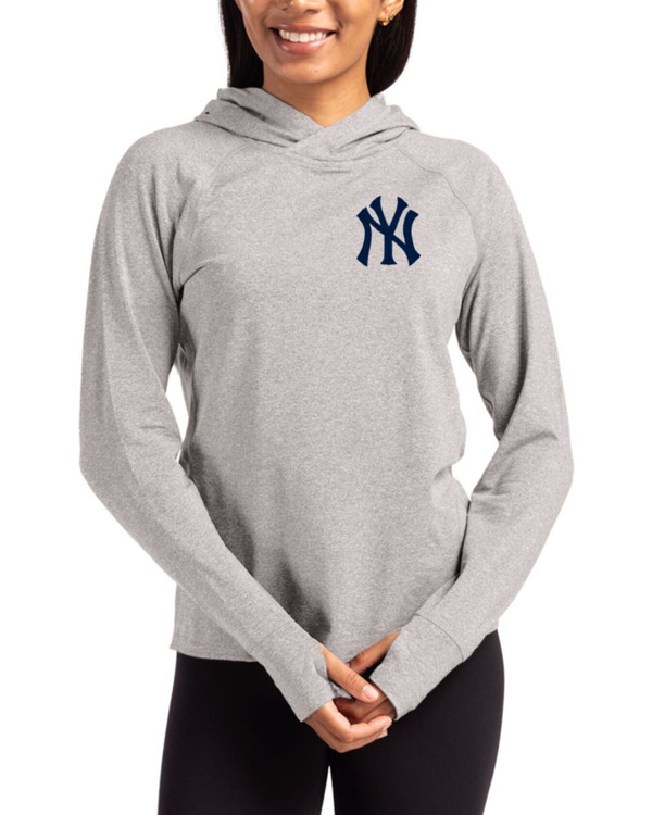 Women's New York Yankees Cutter & Buck Polished Heather Adapt Soft Knit Stretch Hooded Pullover