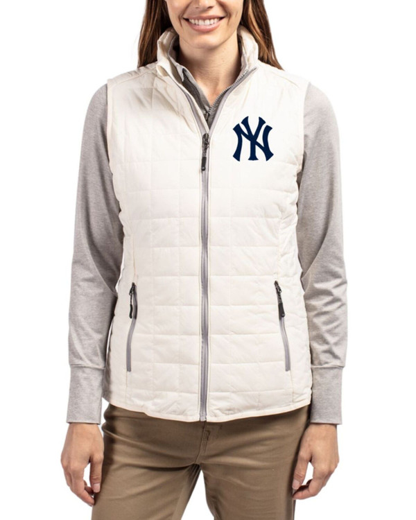 Women's New York Yankees Cutter & Buck Coconut Rainier Insulated Puffer Full Zip Vest