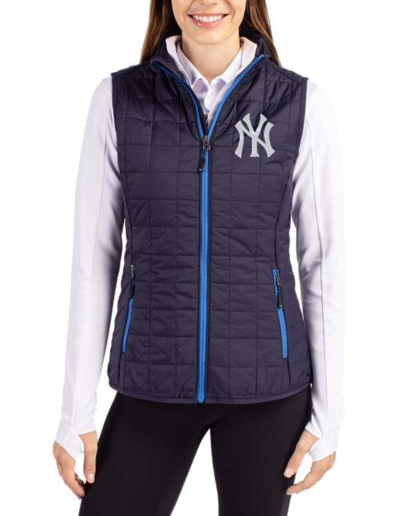 Women's New York Yankees Cutter & Buck Dark Navy Rainier Insulated Puffer Full Zip Vest