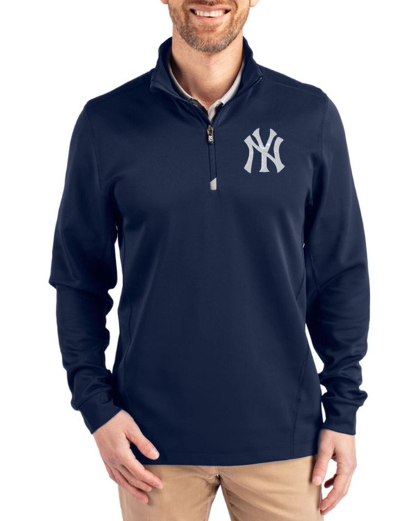 Men's New York Yankees Cutter & Buck Liberty Navy Traverse Stretch Big & Tall Quarter Zip