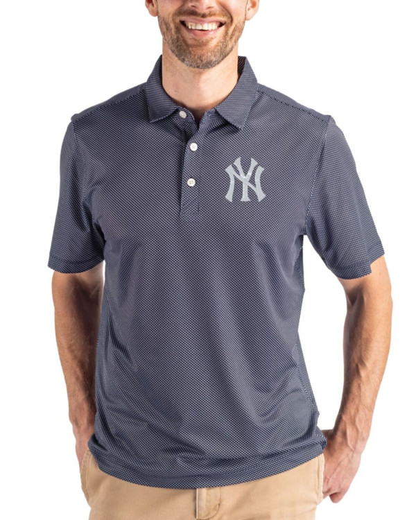 Men's New York Yankees Cutter & Buck Navy Blue/White Pike Symmetry Print Big & Tall Polo