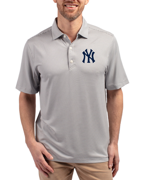 Men's New York Yankees Cutter & Buck Polished/White Forge Double Stripe Four-Way Stretch Big & Tall Polo