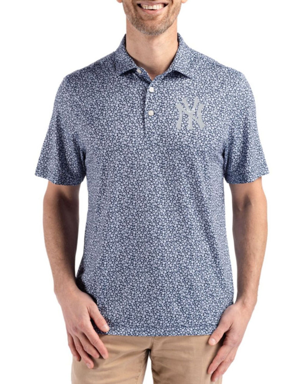 Men's New York Yankees Cutter & Buck Navy Blue Pike Flora Print Big & Tall Polo