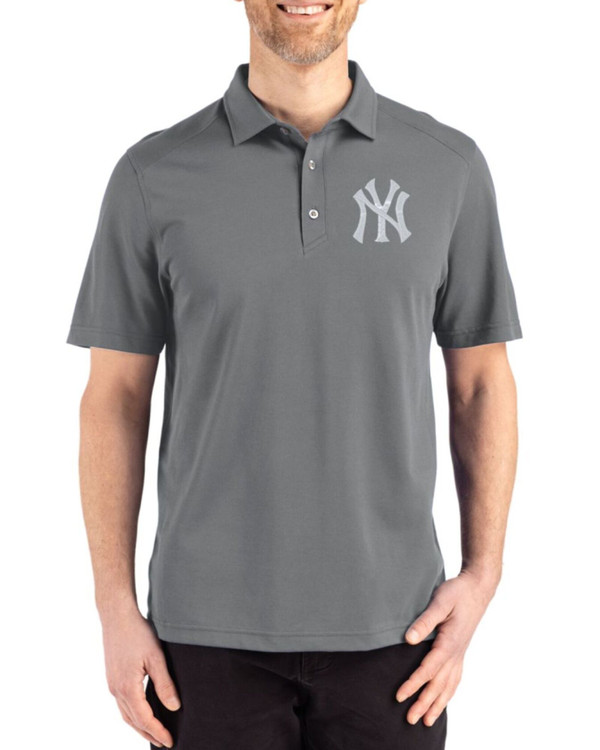 Men's New York Yankees Cutter & Buck Elemental Grey Advantage Refresh Epic Confidence Tri-Blend Pique Big & Tall Polo
