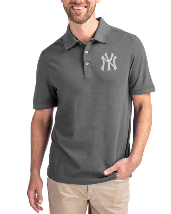 Men's New York Yankees Cutter & Buck Elemental Grey Advantage Epic Confidence Tri-Blend Pique Big & Tall Polo