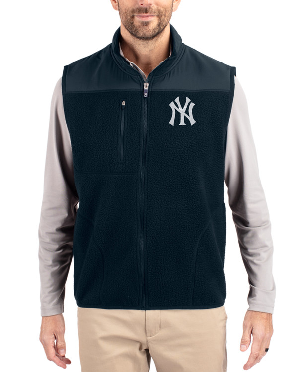 Men's New York Yankees Cutter & Buck Navy Blue Cascade Epic Comfort Sherpa Fleece Big & Tall Full Zip Vest
