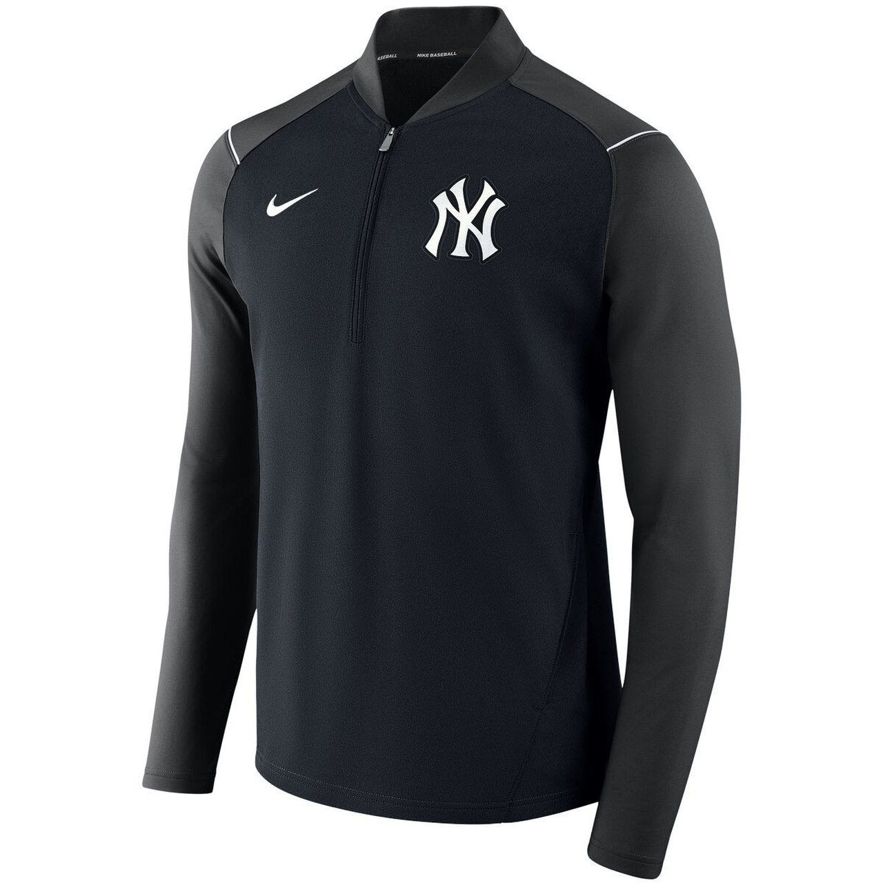 New York Yankees Nike Authentic Collection Flux 3/4-Sleeve Pullover Hoodie  - Black/Gray