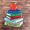 Stack of School Books, Apple on Books Cutout, Shape, Paint by Line