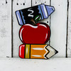 Apple and Pencils Cutout, Wood Shape, Back to School Paint by Line