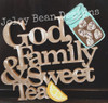 God Family and Sweet Tea Word Unfinished Cutout, Wooden Shape, MDF