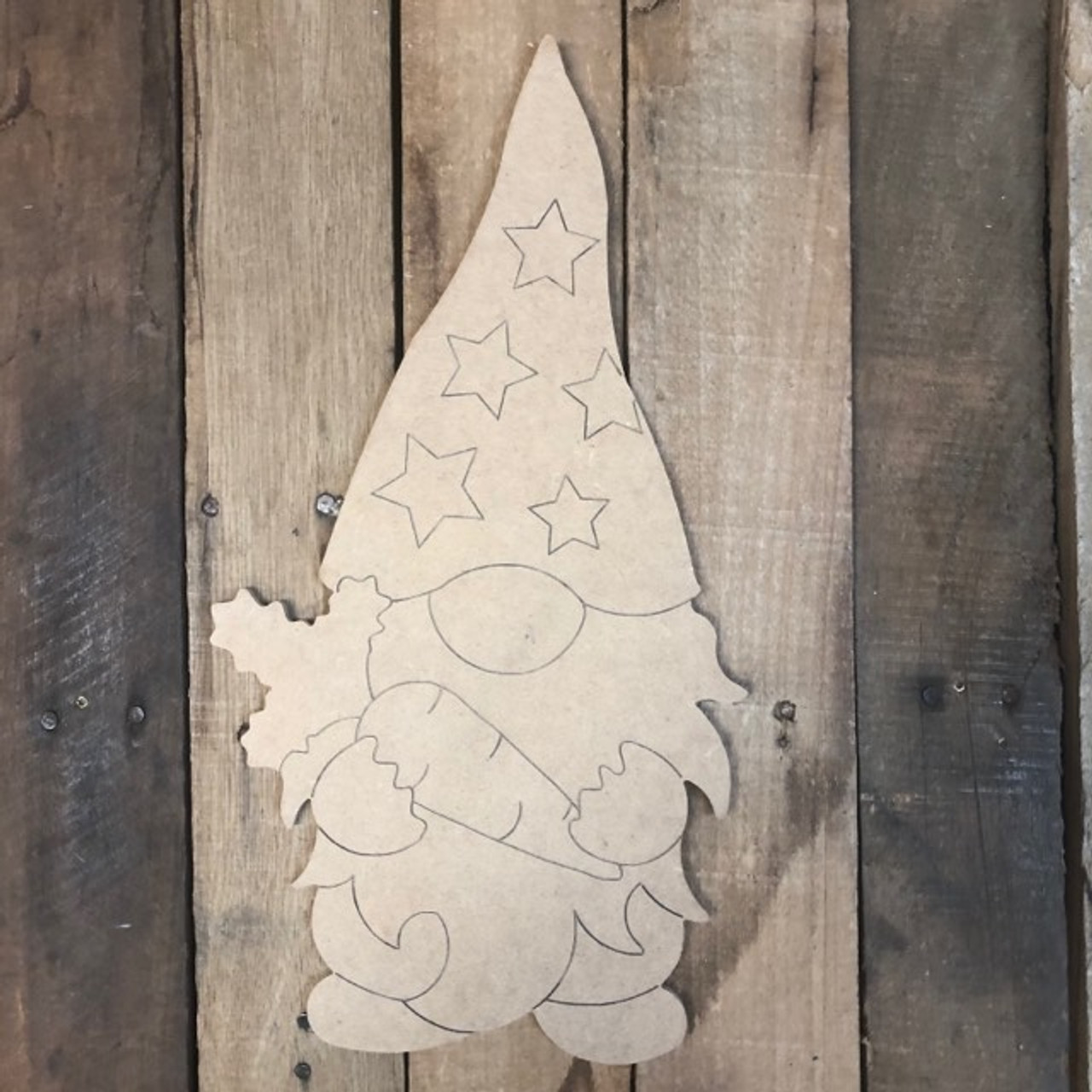Gnome with Heart Wood Cutout, Unfinished Shape, Paint by Line