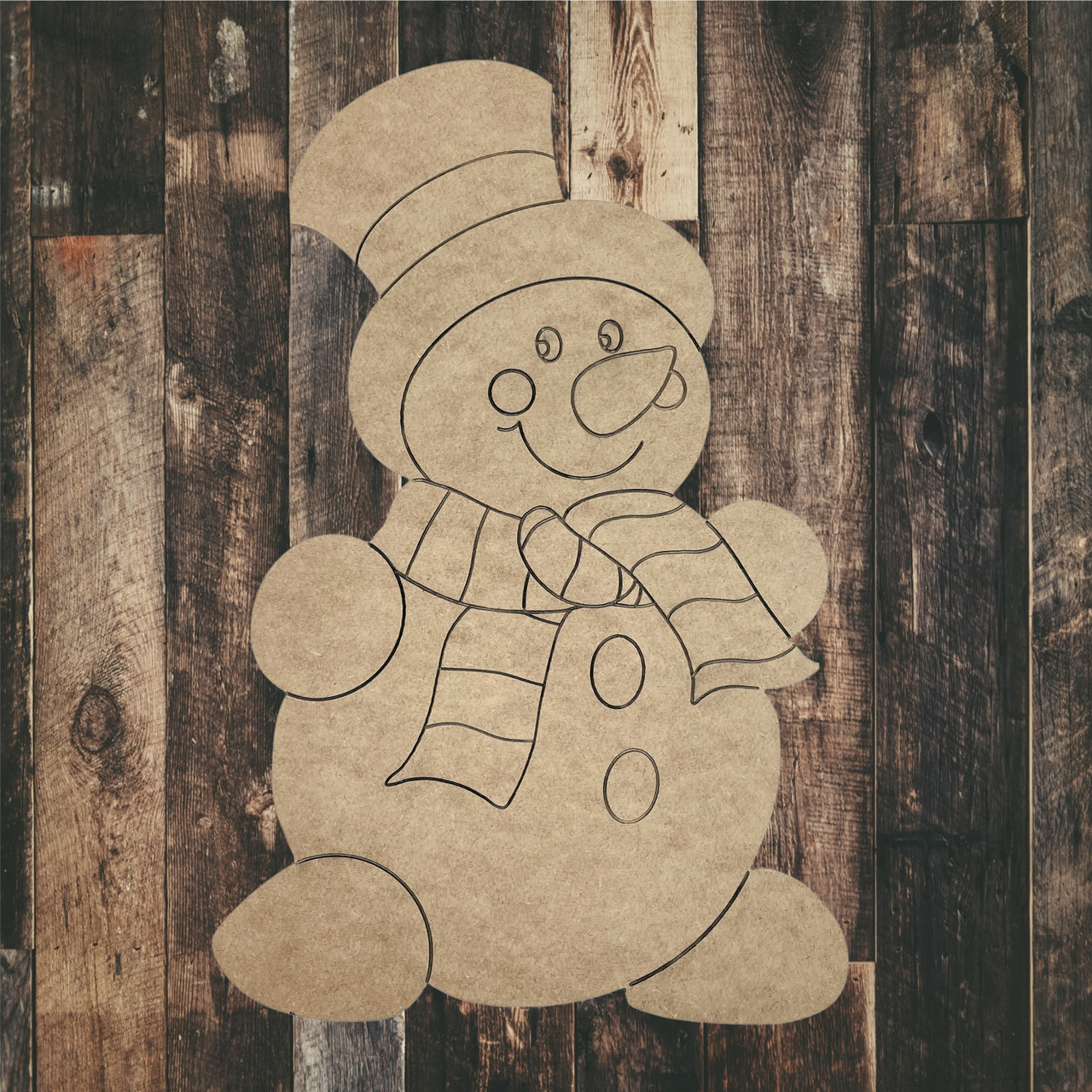 Christmas Snowman at the Blank Sign Wood Shape, Paint by Line