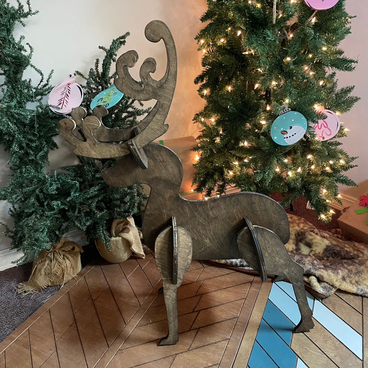 Full Antler Reindeer Yard Art, Pine Christmas Decor