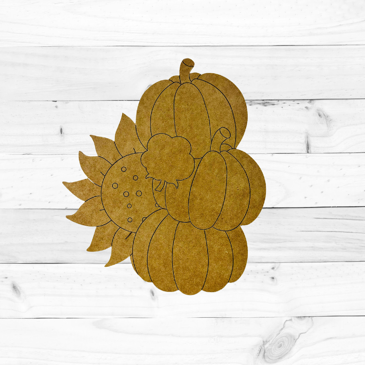 Fall Pumpkin Cluster with Sunflower and Cotton, Unfinished Wood Cutout,  Paint by Line
