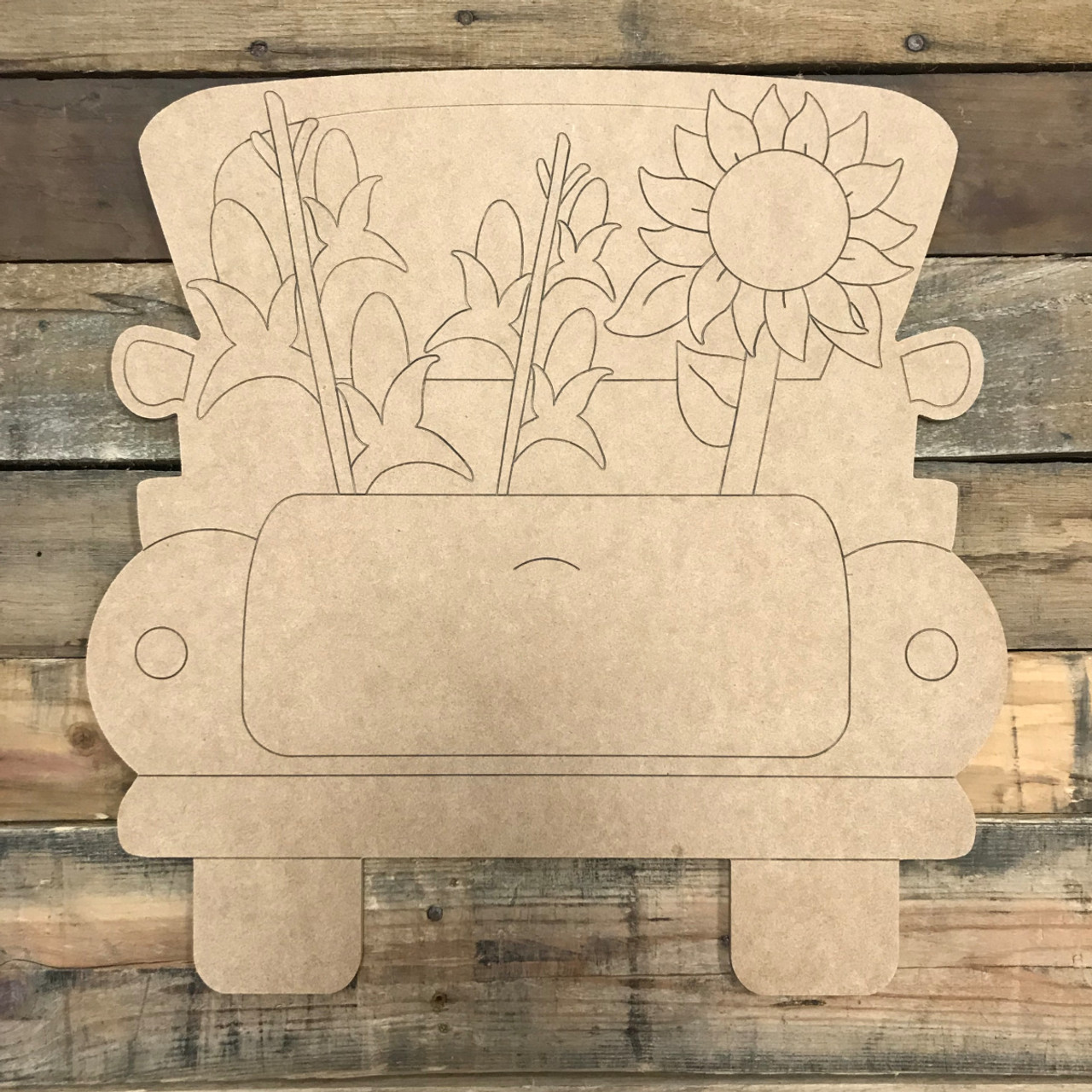 Fall Truck, Unfinished Wood Cutout, Paint by Line