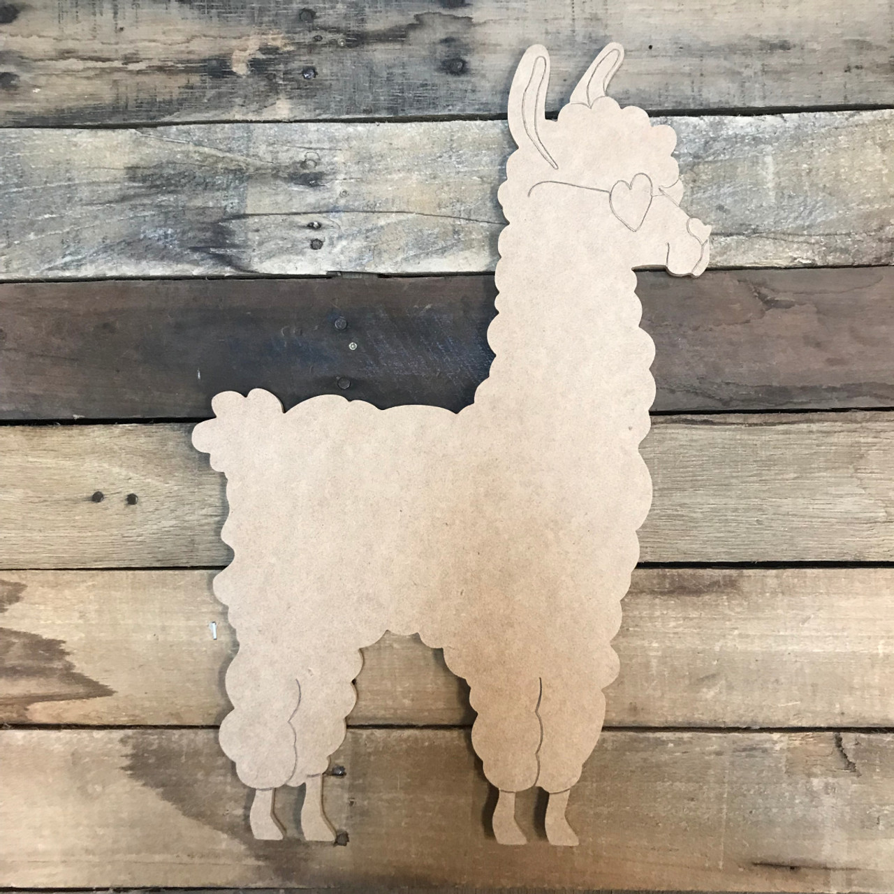Buy Llama/Alpaca with Glasses Cutout, Unfinished Wood Craft, Paint By Line