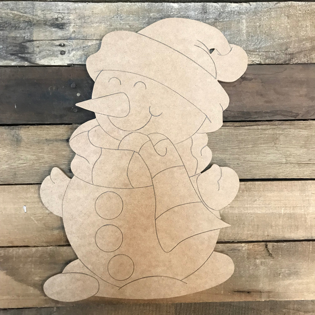 Snowman, Unfinished Wood Cutout, Paint by Line