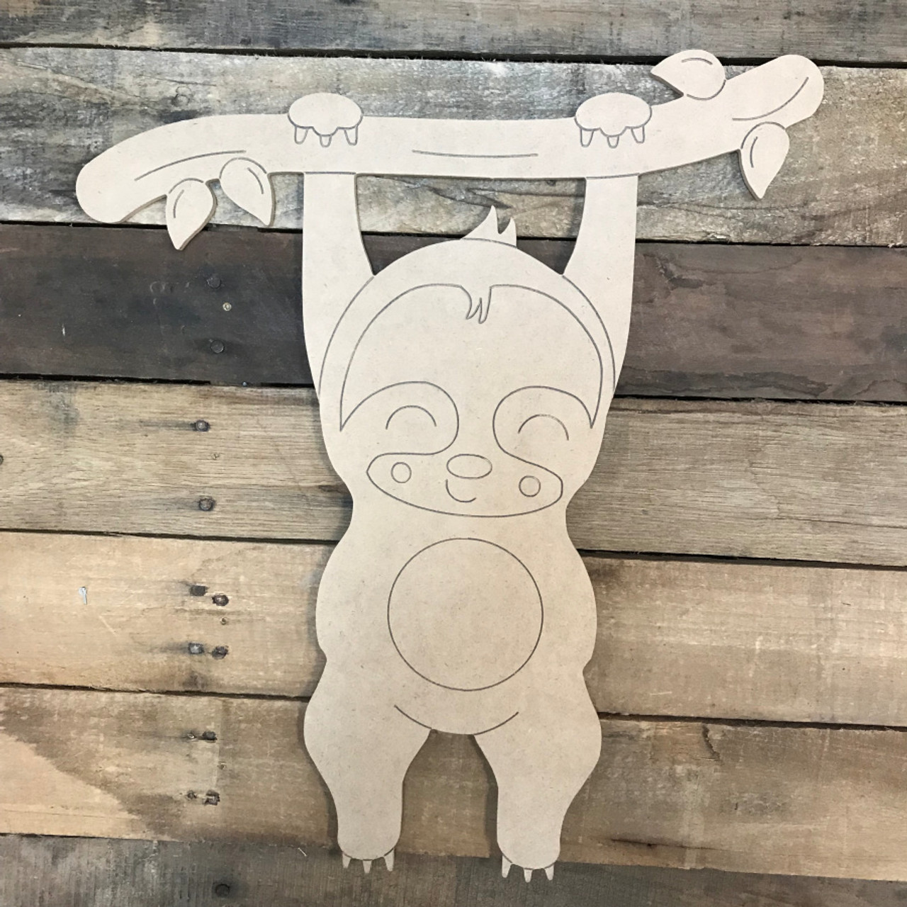 Sloth Face Unfinished Wood Shape Piece Cutout for DIY Craft Projects