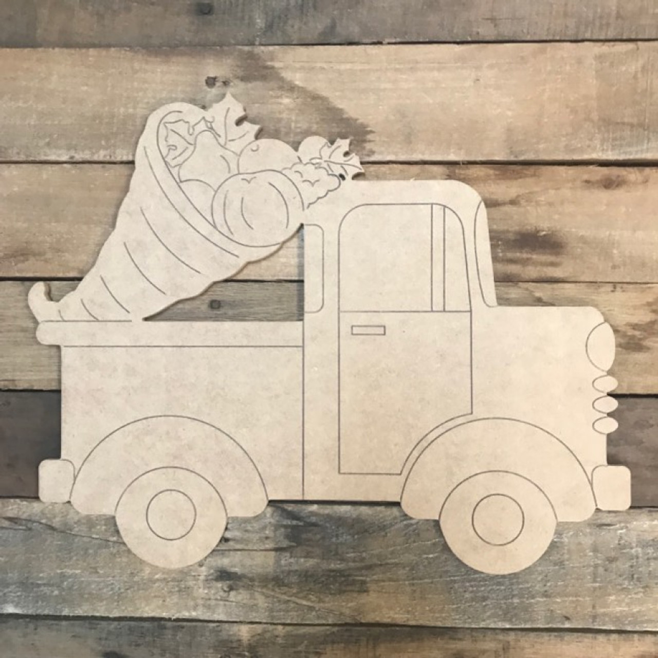 Fall Truck, Unfinished Wood Cutout, Paint by Line