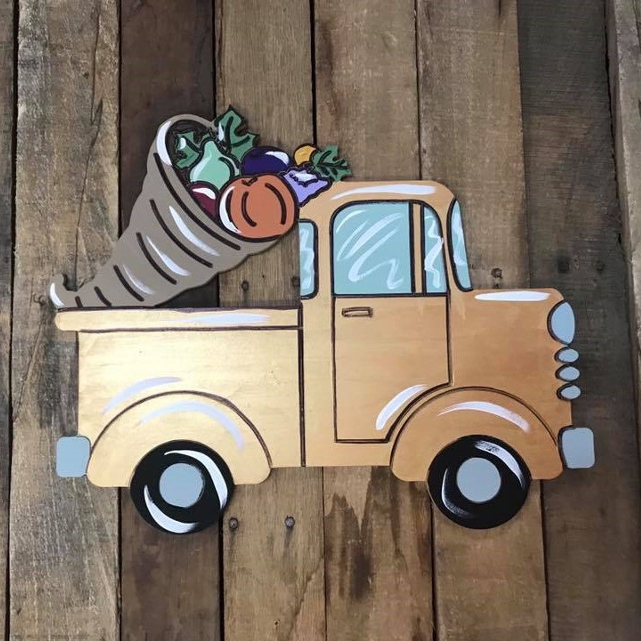 Fall Truck, Unfinished Wood Cutout, Paint by Line