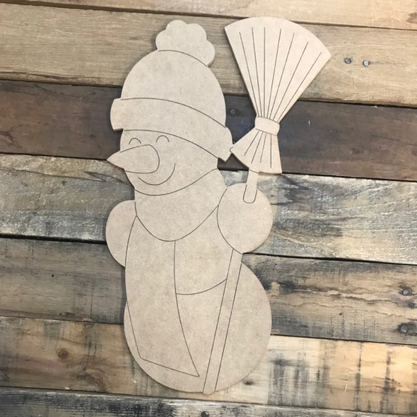 Snowman with Broom, Unfinished Shape, Paint by Line