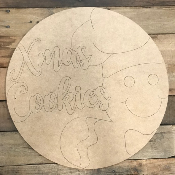 Xmas Cookies Circle, Wood Cutout, Shape, Paint by Line
