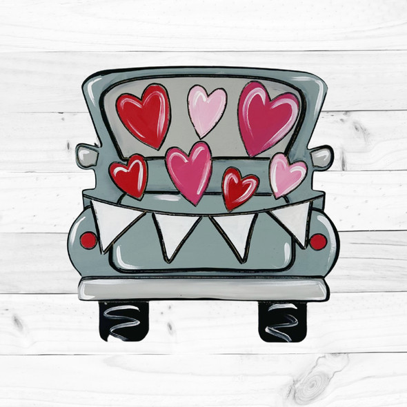 Truck Full of Hearts, Wood Cutout, Shape, Paint by Line