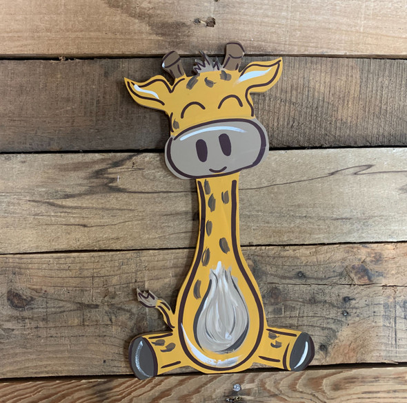 Sitting Giraffe, Paintable Shape, Unfinished Cutout, Craft Wood