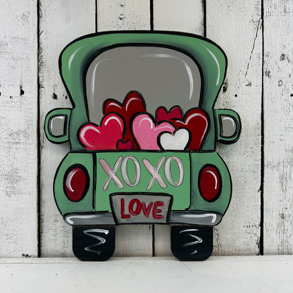 XOXO Heart Truck Valentine Wood Cutout, Shape, Paint by Line