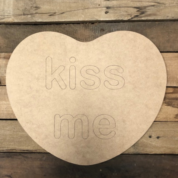 Kiss Me Heart Cutout, Conversation Heart,  Unfinished Shape, Paint by Line