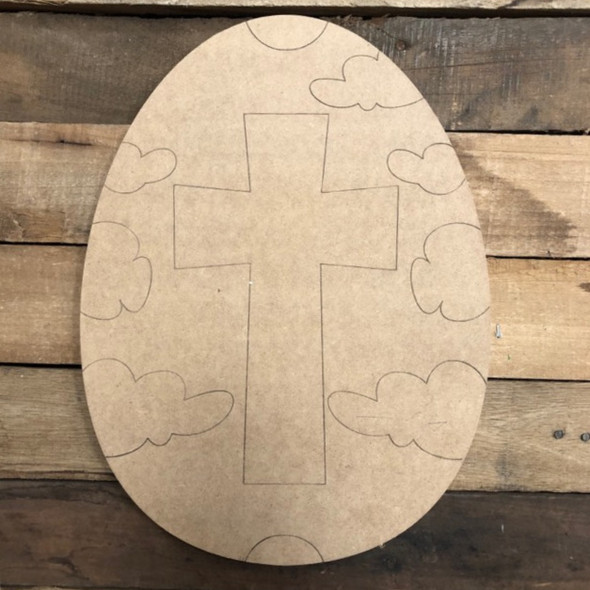 Cross Easter Egg Cutout, Unfinished Shape, Paint by Line