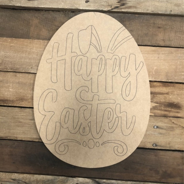 Happy Easter Egg Wood Cutout, Shape, Paint by Line