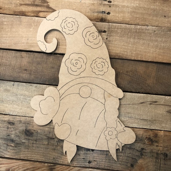 Carrot Girl Gnome Wood Cutout, Shape, Paint by Line