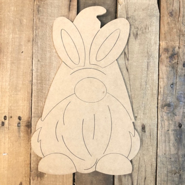 Bunny Gnome with Long Beard Cutout, Unfinished Shape, Paint by Line