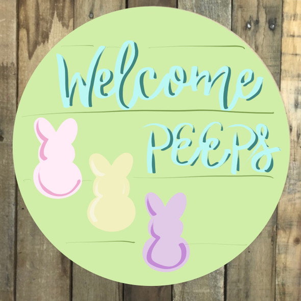 Welcome Peeps Circle,  Wood Cutout, Shape, Paint by Line