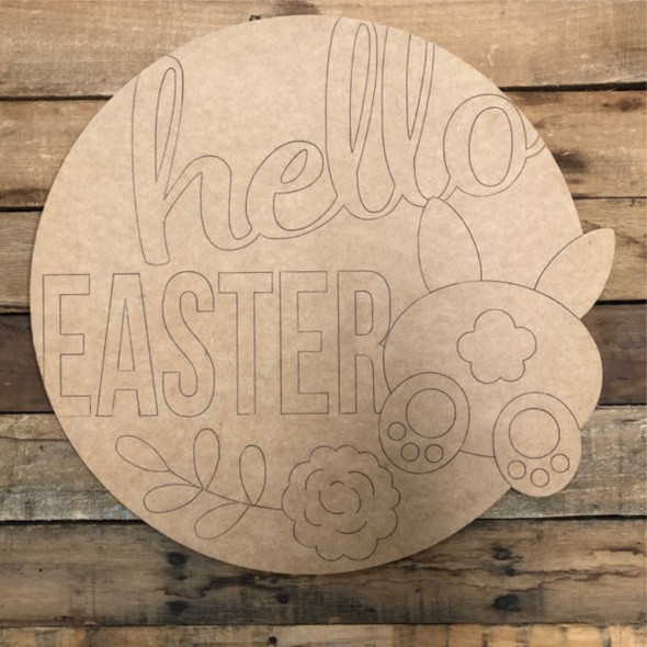 Hello Easter Circle,  Wood Cutout, Shape, Paint by Line